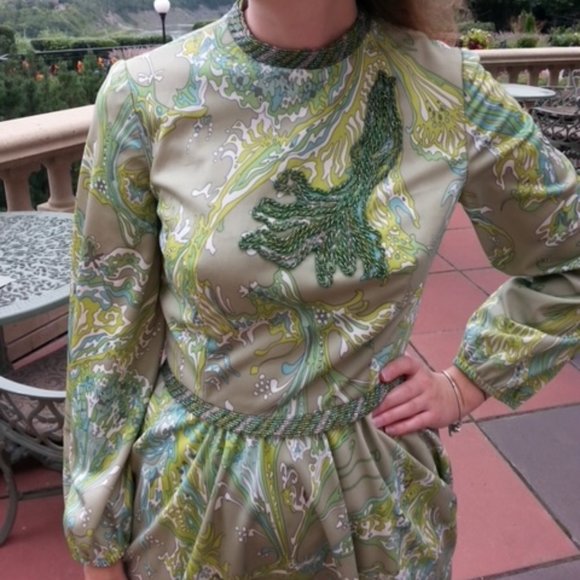 Vintage Imperial Designs Green Paisley Dress - Picture 6 of 6